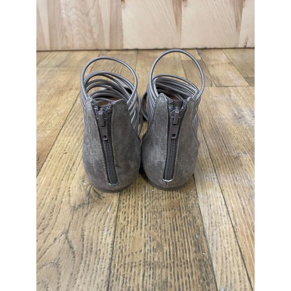 Rampage Taupe-Tan Faux Suede Pointed Toe Ankle Wrap Flats Size 7 Zip Back - Picture 3 of 7